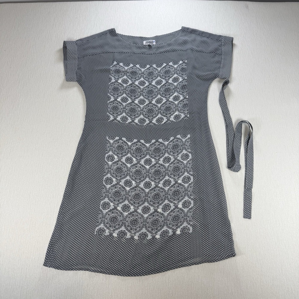 Laura‎ Ashley Archive Ladies Sz 8 Dress Grey Patterned Lightweight Belt